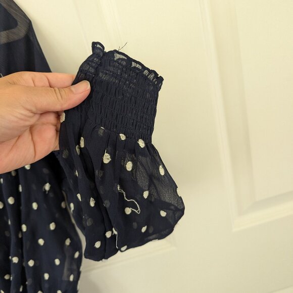 Free People Sheer Navy & White Polka Dot Blouse - Picture 6 of 8